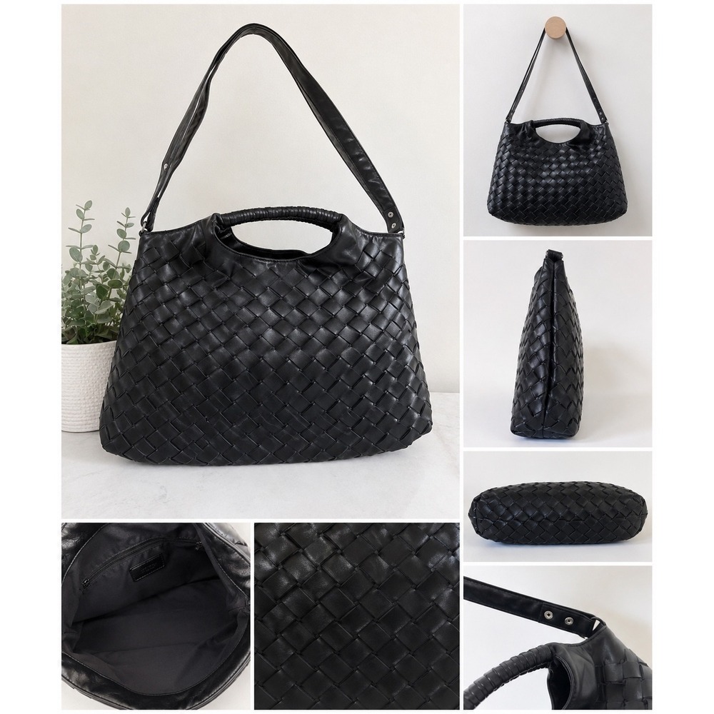 Linea Donna Black‎ Woven Hobo Bag Detachable Strap Large Tote Shoulder Bag boho
